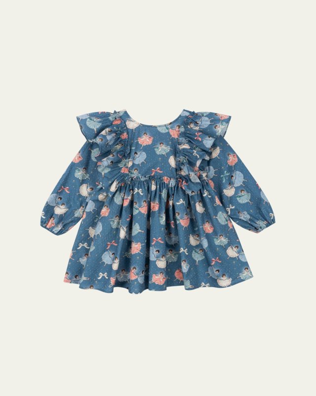 Evia Ballerina & Bow Ruffle Trim Dress, Size 18M-10